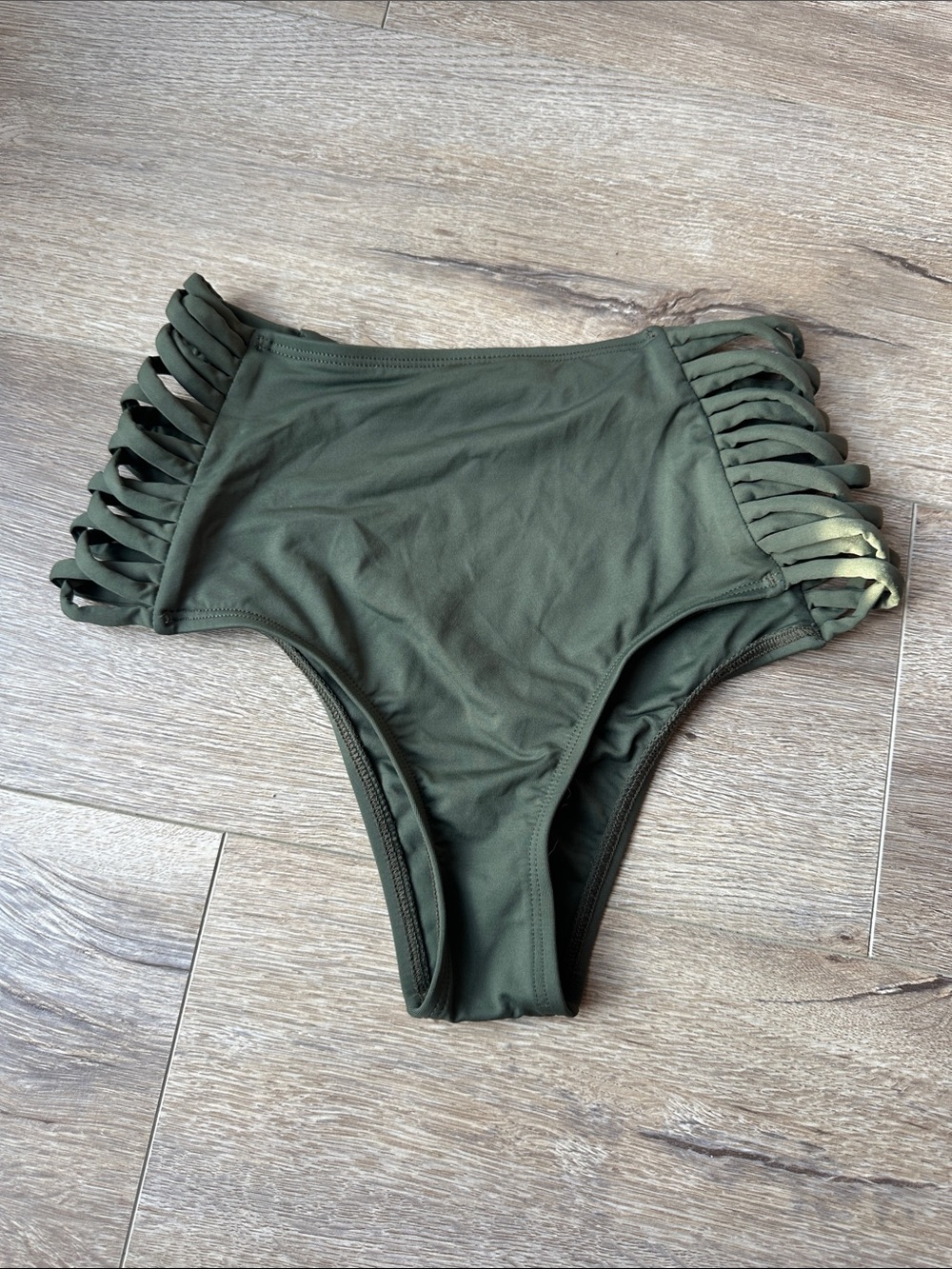 *L Space High-Waist Olive Green Strappy Bikini Bottoms